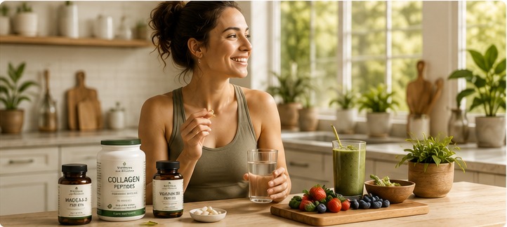 Woman following a healthy morning wellness routine